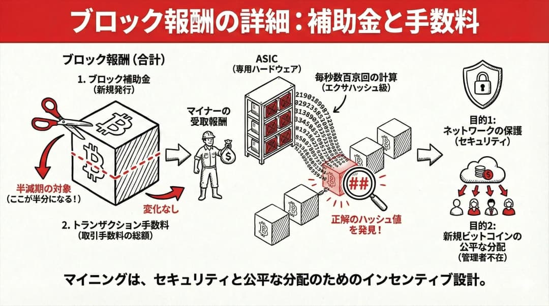 ブロック報酬の詳細:補助金と手数料